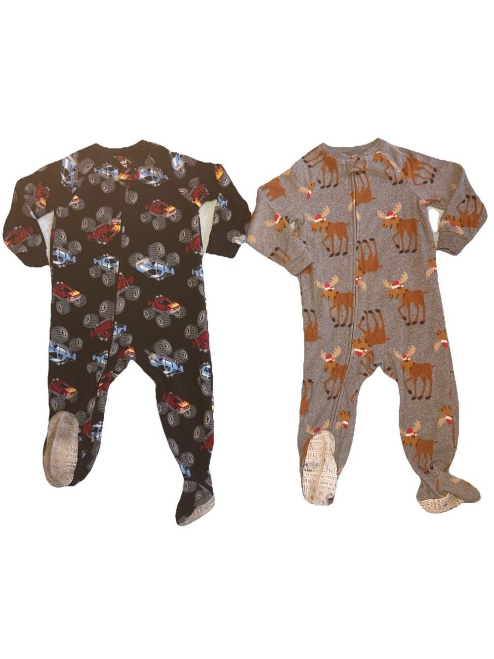 Boys 24M Fleece Footed Zipper PJs Monster Truck Christmas Reindeer